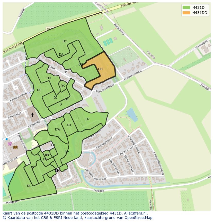 Afbeelding van het postcodegebied 4431 DD op de kaart.