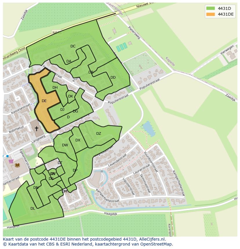Afbeelding van het postcodegebied 4431 DE op de kaart.