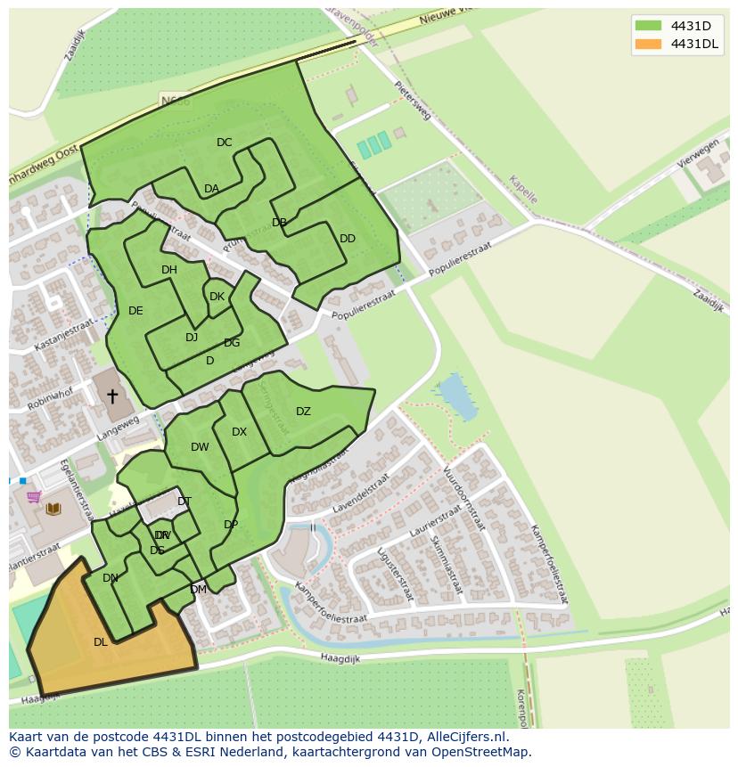Afbeelding van het postcodegebied 4431 DL op de kaart.