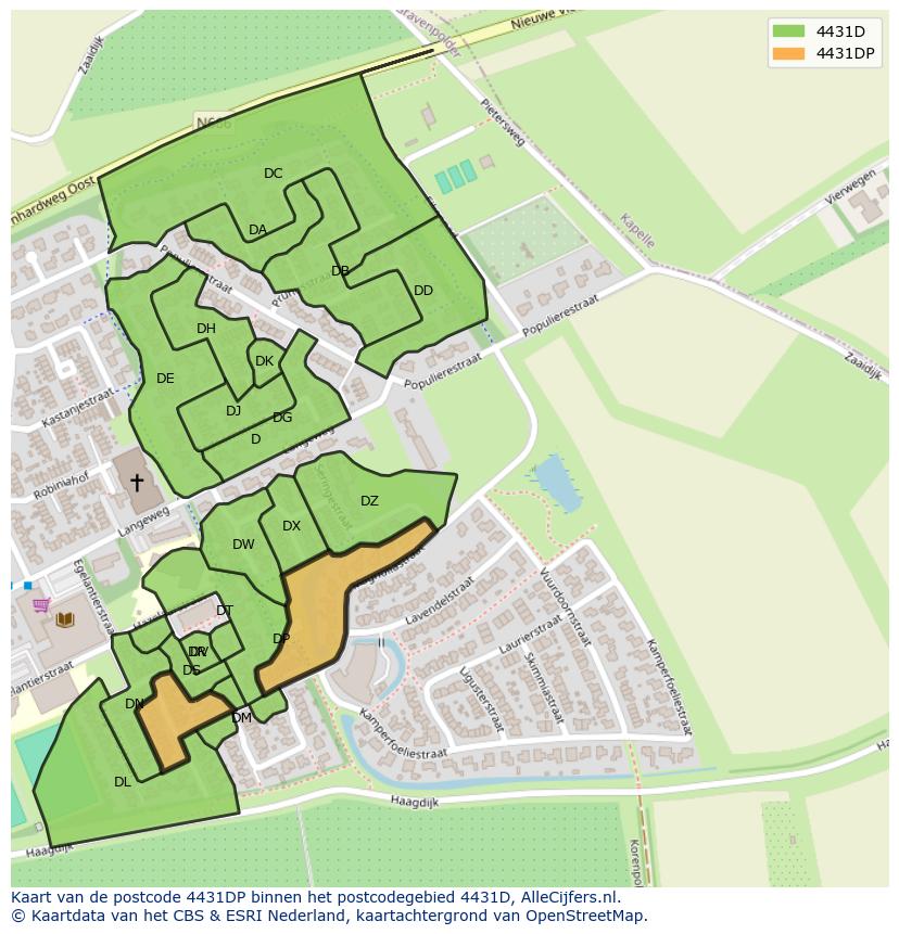 Afbeelding van het postcodegebied 4431 DP op de kaart.