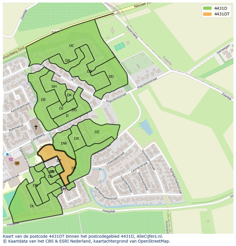 Afbeelding van het postcodegebied 4431 DT op de kaart.