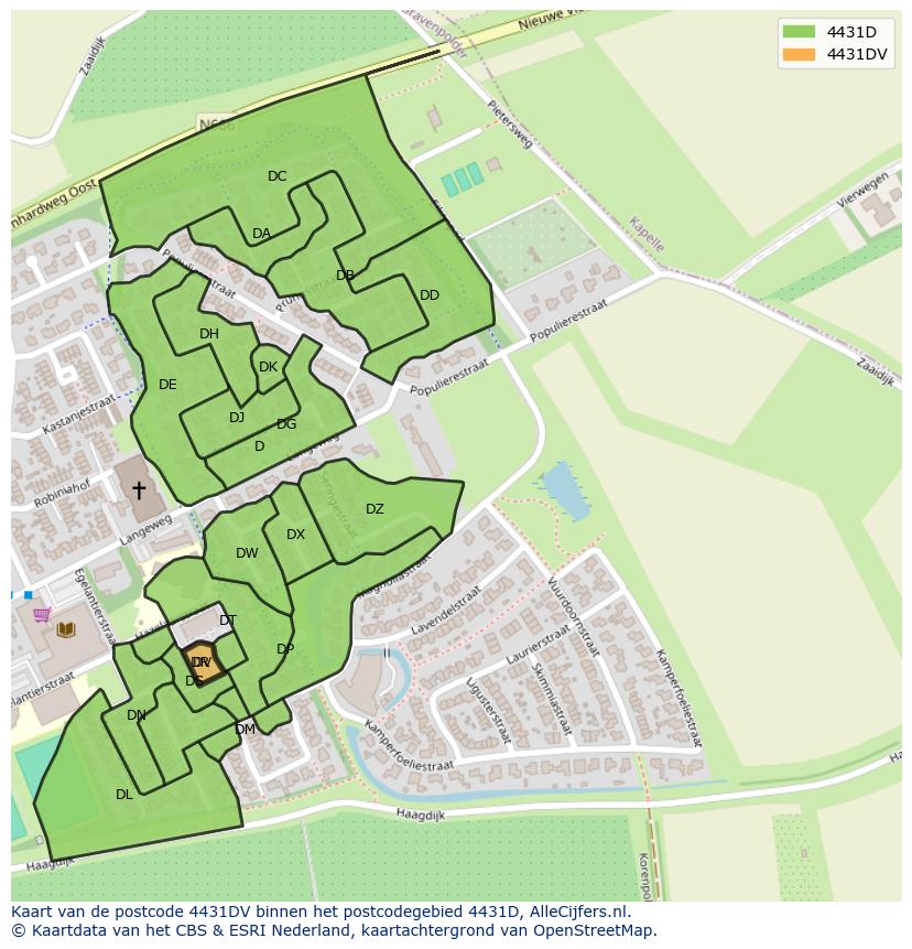 Afbeelding van het postcodegebied 4431 DV op de kaart.