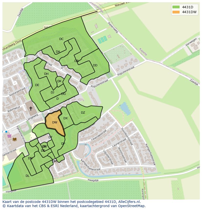 Afbeelding van het postcodegebied 4431 DW op de kaart.