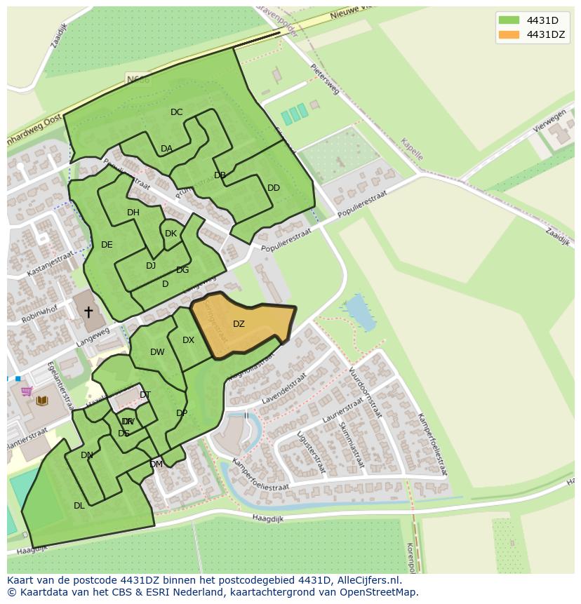Afbeelding van het postcodegebied 4431 DZ op de kaart.