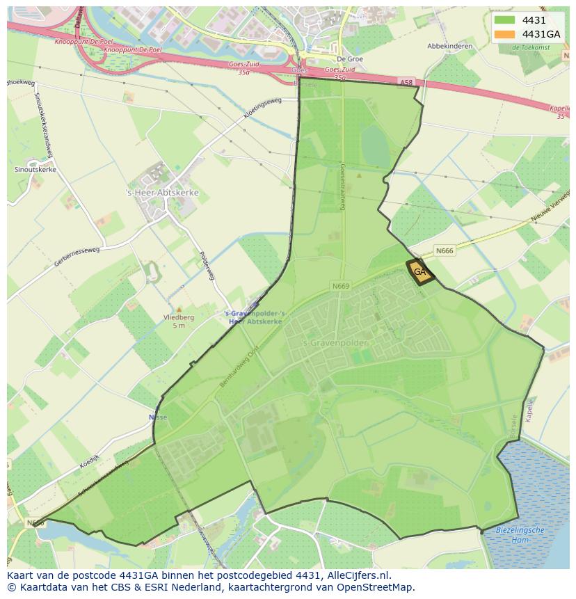 Afbeelding van het postcodegebied 4431 GA op de kaart.