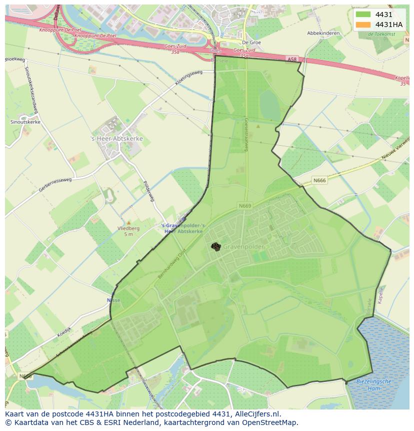 Afbeelding van het postcodegebied 4431 HA op de kaart.