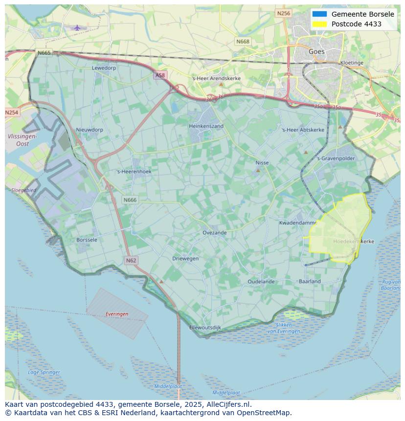 Afbeelding van het postcodegebied 4433 op de kaart.