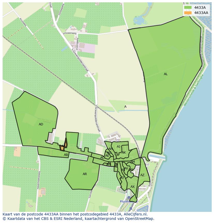 Afbeelding van het postcodegebied 4433 AA op de kaart.