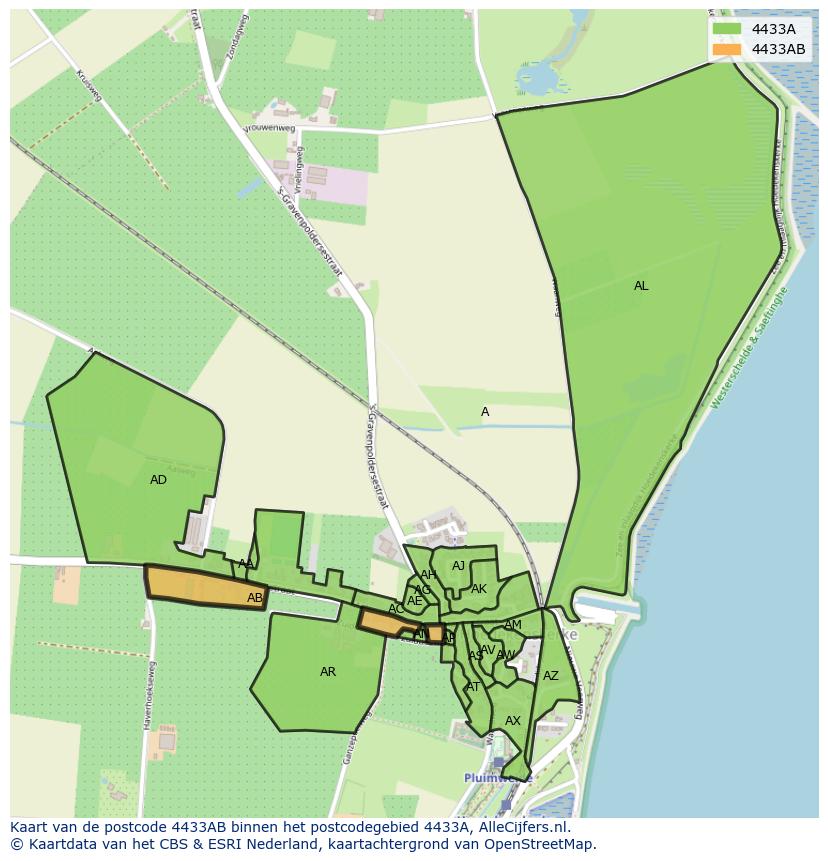 Afbeelding van het postcodegebied 4433 AB op de kaart.