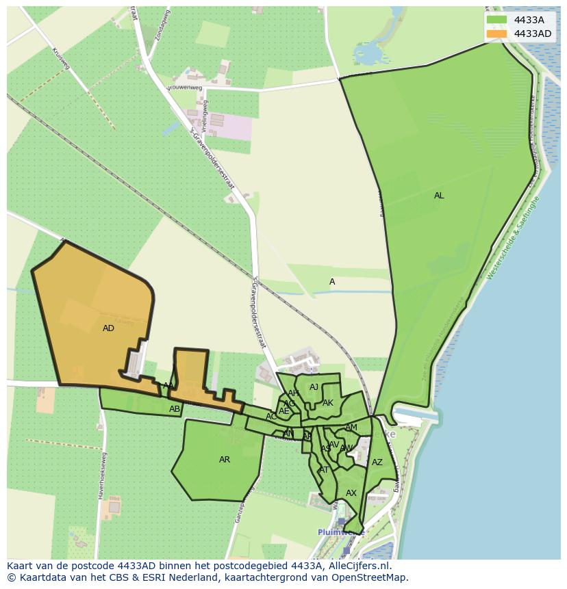Afbeelding van het postcodegebied 4433 AD op de kaart.