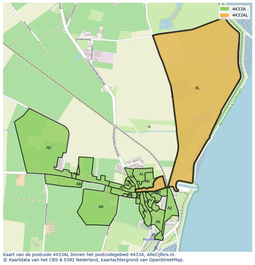 Afbeelding van het postcodegebied 4433 AL op de kaart.