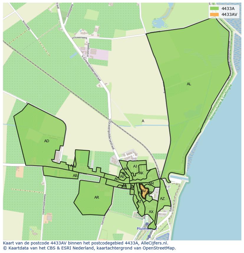 Afbeelding van het postcodegebied 4433 AV op de kaart.