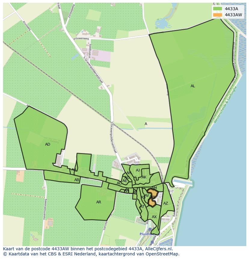 Afbeelding van het postcodegebied 4433 AW op de kaart.