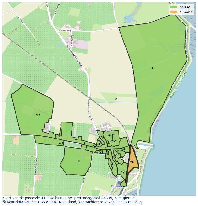 Afbeelding van het postcodegebied 4433 AZ op de kaart.