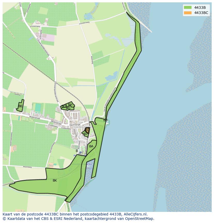 Afbeelding van het postcodegebied 4433 BC op de kaart.
