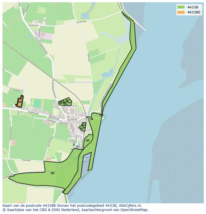 Afbeelding van het postcodegebied 4433 BE op de kaart.