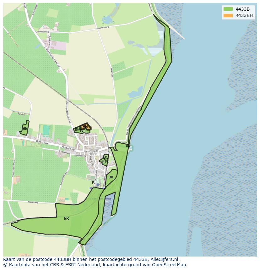 Afbeelding van het postcodegebied 4433 BH op de kaart.