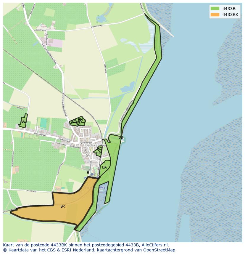 Afbeelding van het postcodegebied 4433 BK op de kaart.