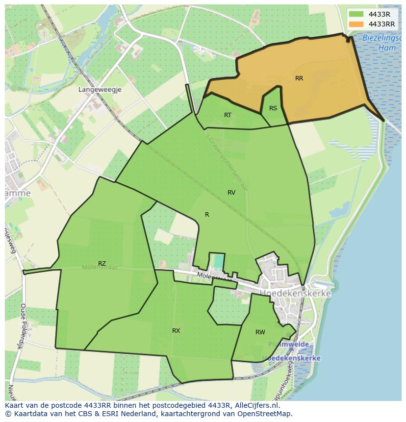 Afbeelding van het postcodegebied 4433 RR op de kaart.