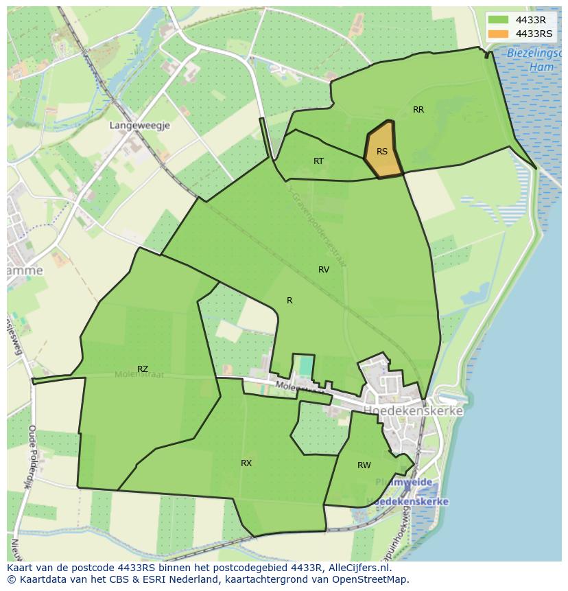 Afbeelding van het postcodegebied 4433 RS op de kaart.