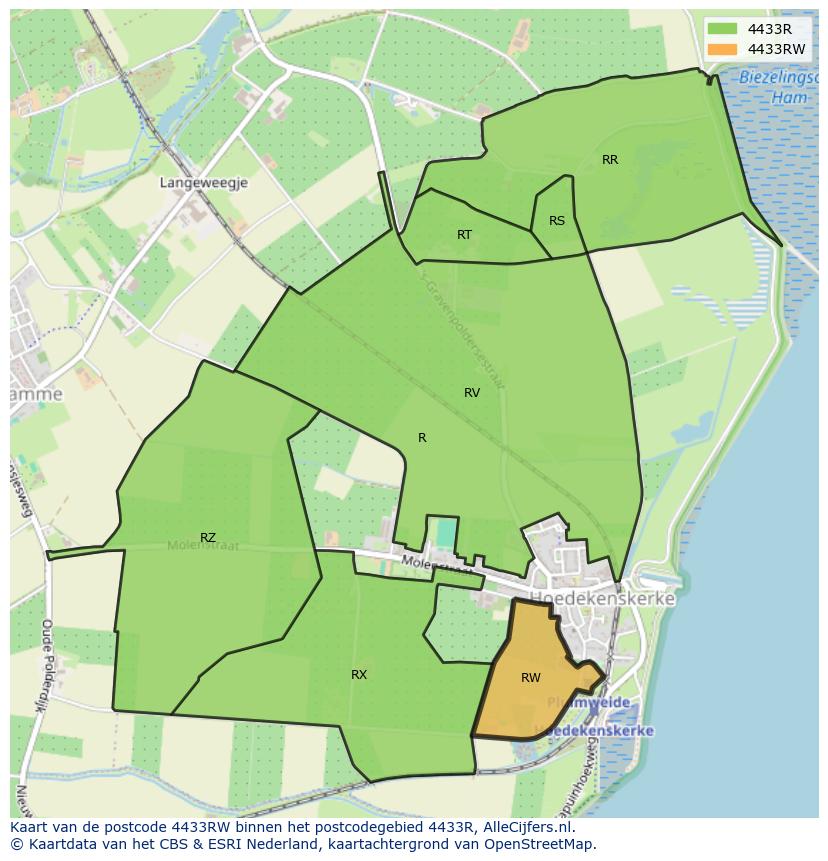 Afbeelding van het postcodegebied 4433 RW op de kaart.