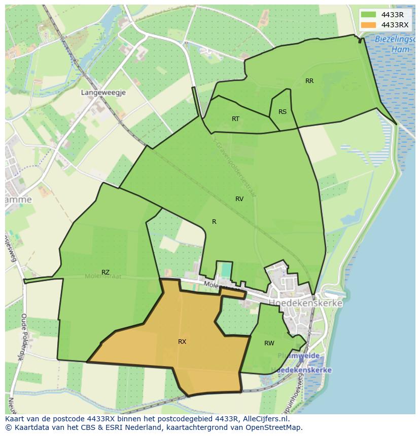Afbeelding van het postcodegebied 4433 RX op de kaart.