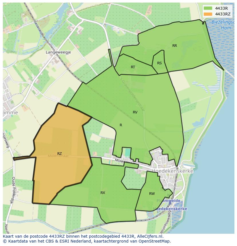 Afbeelding van het postcodegebied 4433 RZ op de kaart.
