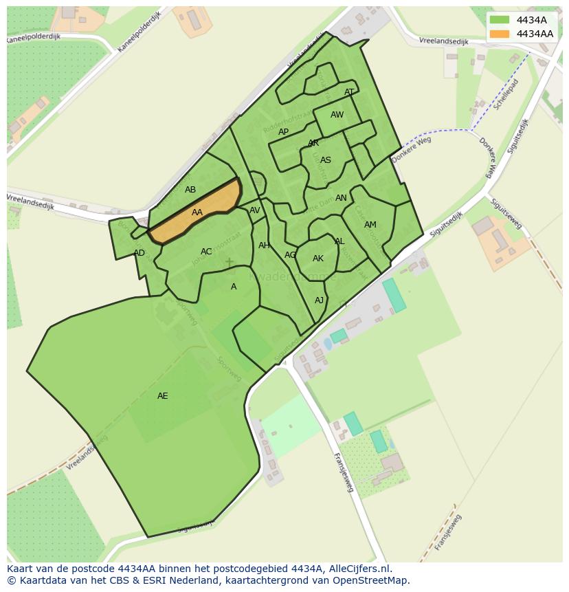 Afbeelding van het postcodegebied 4434 AA op de kaart.