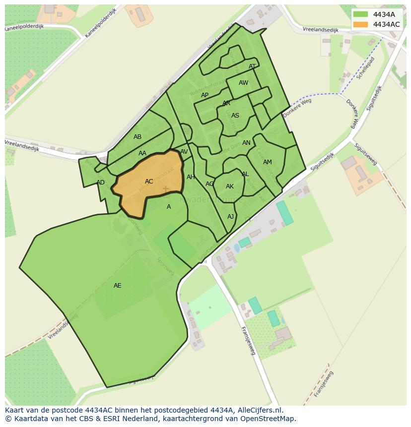 Afbeelding van het postcodegebied 4434 AC op de kaart.