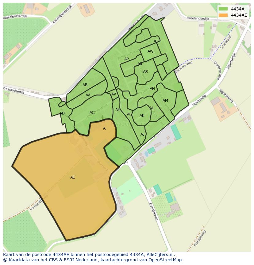 Afbeelding van het postcodegebied 4434 AE op de kaart.