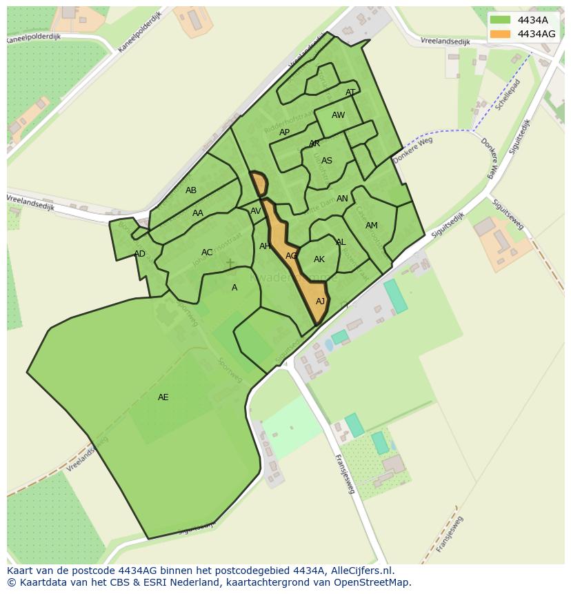 Afbeelding van het postcodegebied 4434 AG op de kaart.