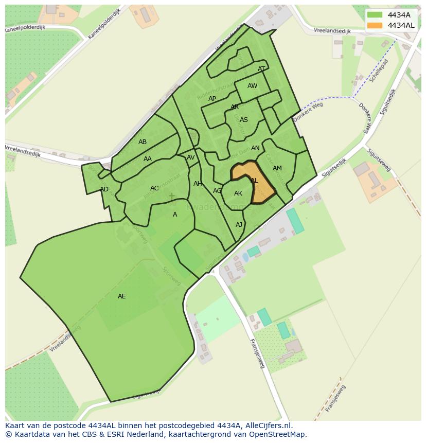 Afbeelding van het postcodegebied 4434 AL op de kaart.