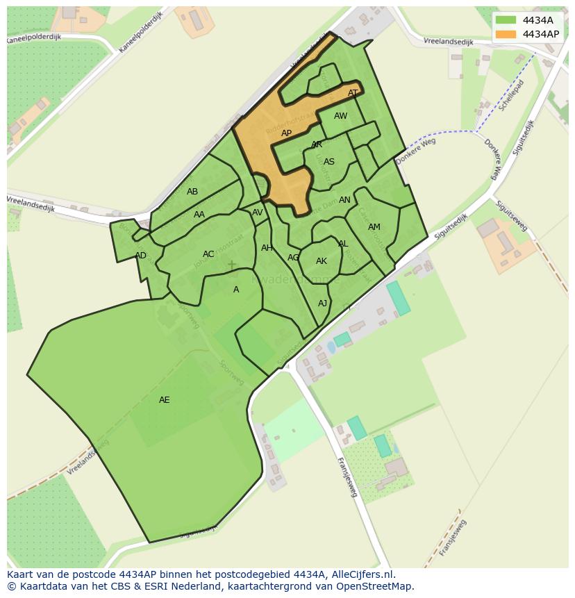 Afbeelding van het postcodegebied 4434 AP op de kaart.