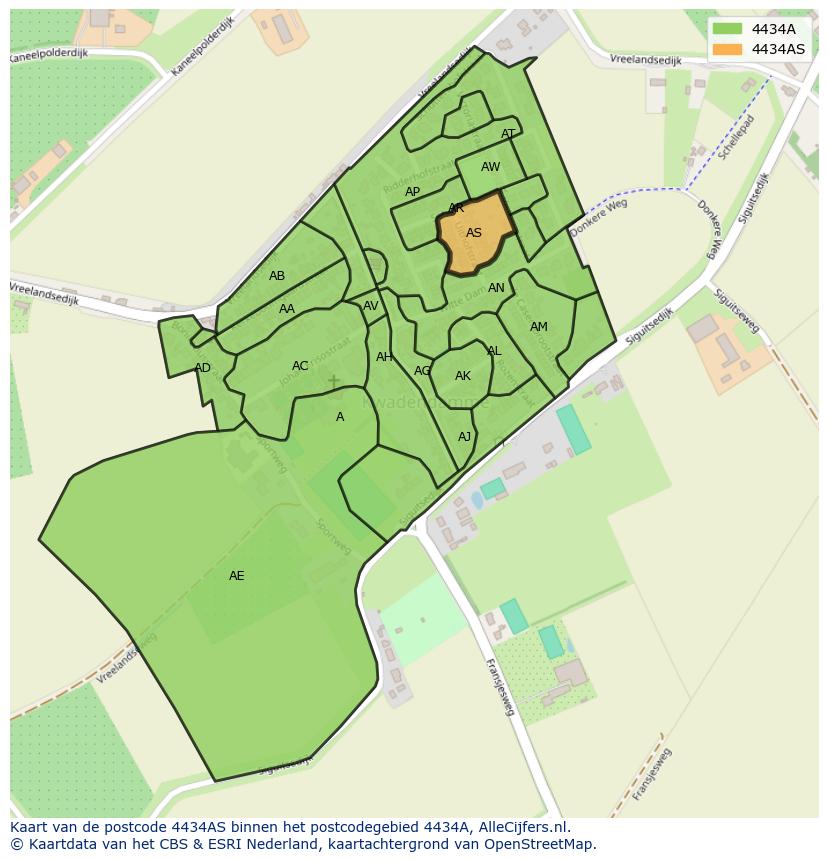 Afbeelding van het postcodegebied 4434 AS op de kaart.