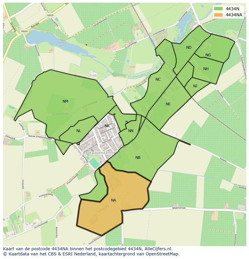 Afbeelding van het postcodegebied 4434 NA op de kaart.