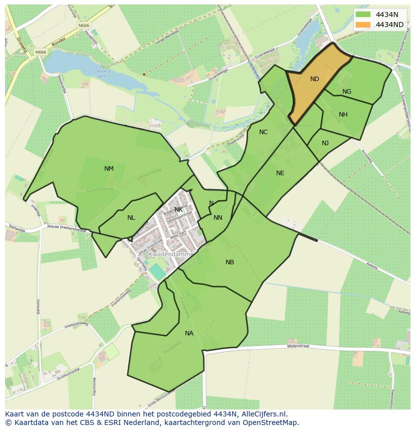 Afbeelding van het postcodegebied 4434 ND op de kaart.
