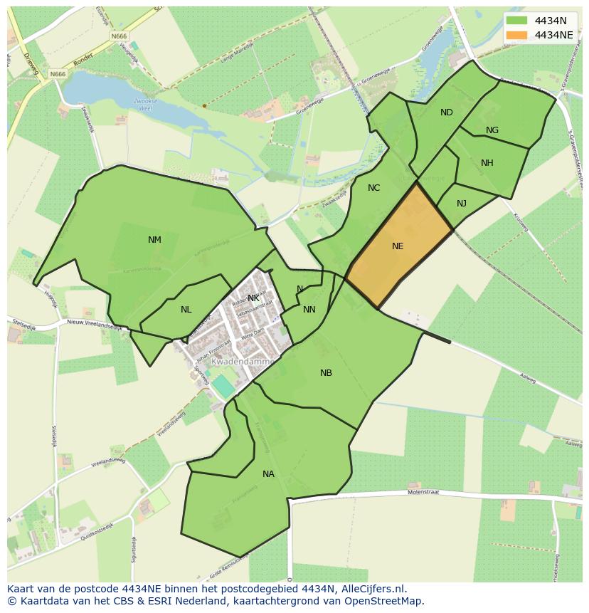 Afbeelding van het postcodegebied 4434 NE op de kaart.