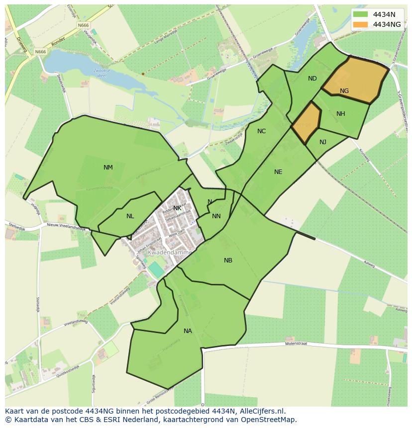 Afbeelding van het postcodegebied 4434 NG op de kaart.