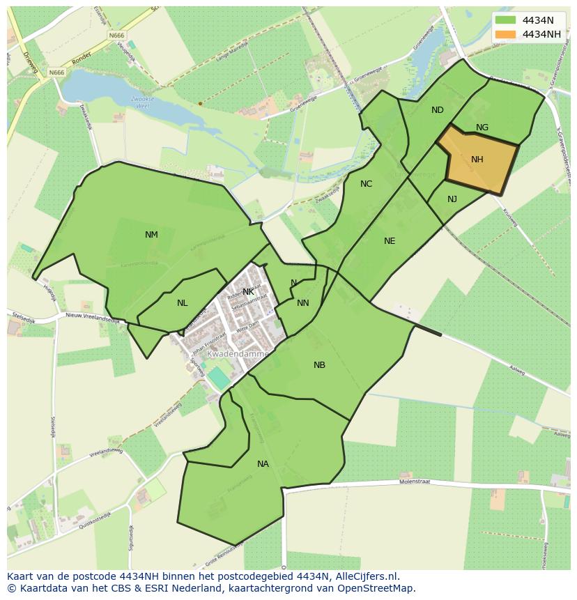 Afbeelding van het postcodegebied 4434 NH op de kaart.