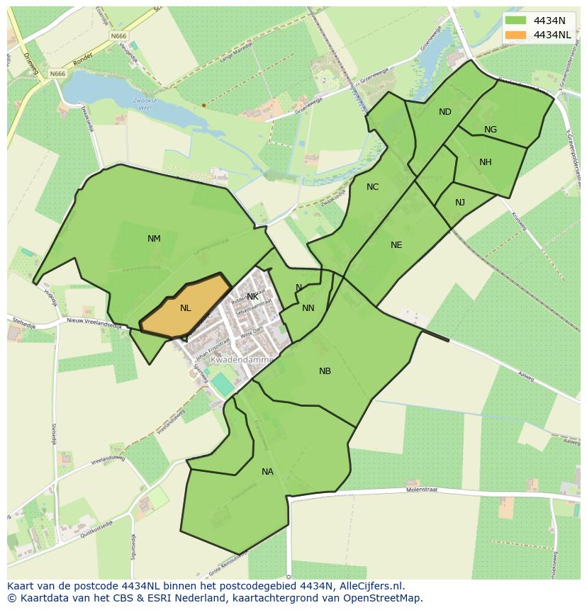 Afbeelding van het postcodegebied 4434 NL op de kaart.