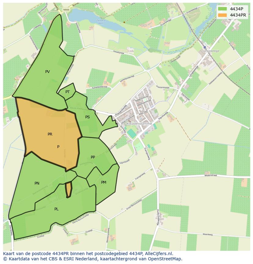 Afbeelding van het postcodegebied 4434 PR op de kaart.