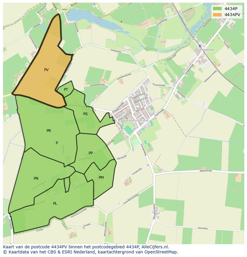 Afbeelding van het postcodegebied 4434 PV op de kaart.