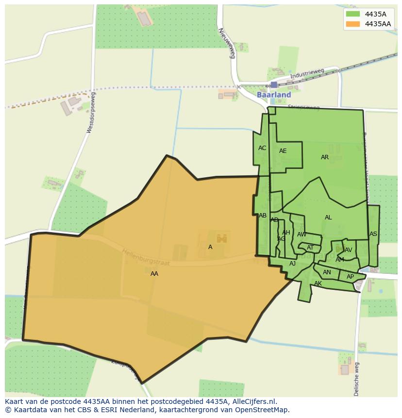 Afbeelding van het postcodegebied 4435 AA op de kaart.