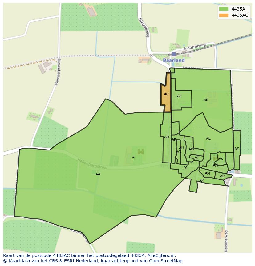 Afbeelding van het postcodegebied 4435 AC op de kaart.