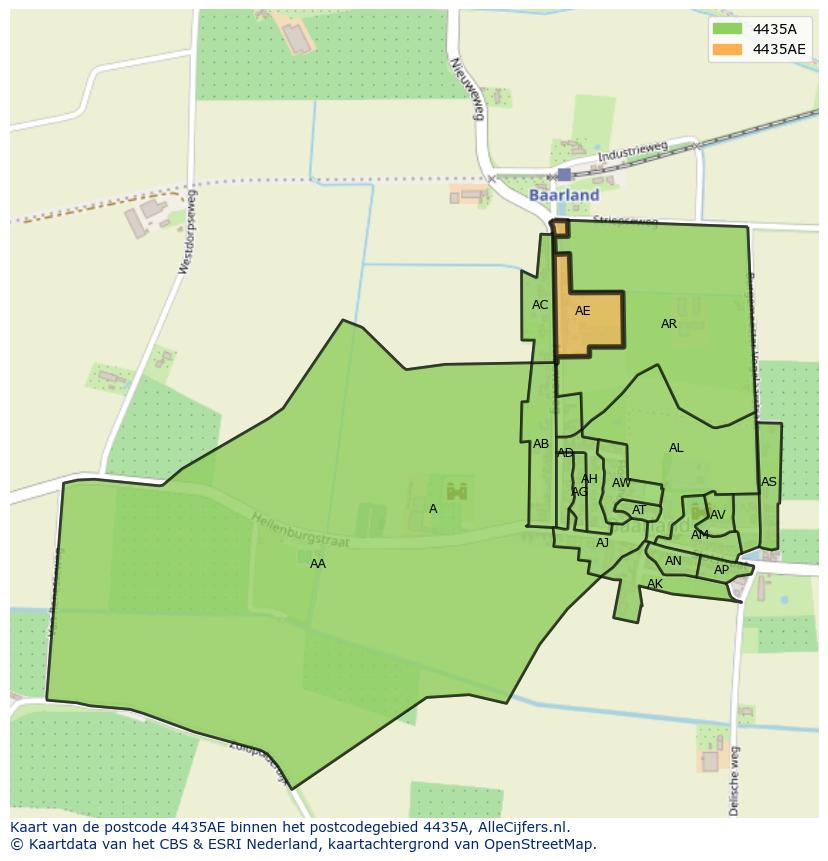 Afbeelding van het postcodegebied 4435 AE op de kaart.
