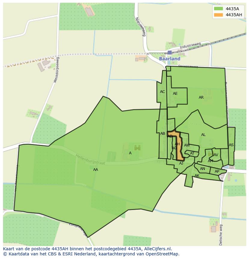 Afbeelding van het postcodegebied 4435 AH op de kaart.
