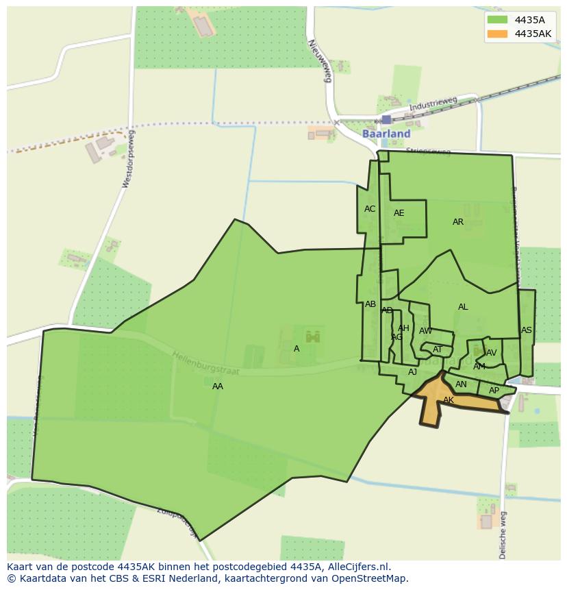 Afbeelding van het postcodegebied 4435 AK op de kaart.