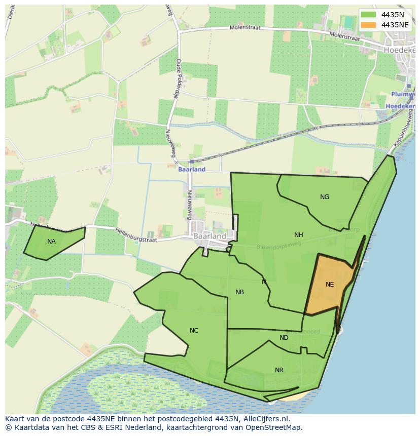 Afbeelding van het postcodegebied 4435 NE op de kaart.
