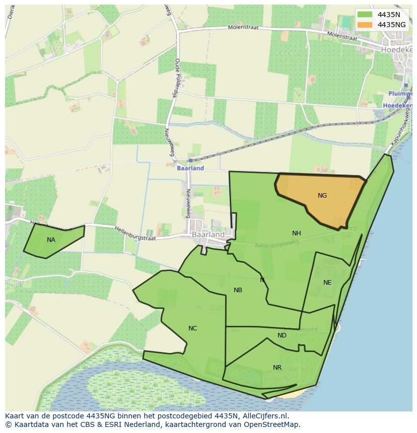 Afbeelding van het postcodegebied 4435 NG op de kaart.