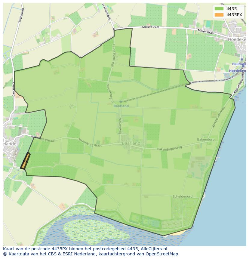 Afbeelding van het postcodegebied 4435 PX op de kaart.